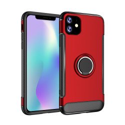 iPhone 11 (6.1in) 360 Rotating Ring Stand Hybrid Case with Metal Plate (Red)